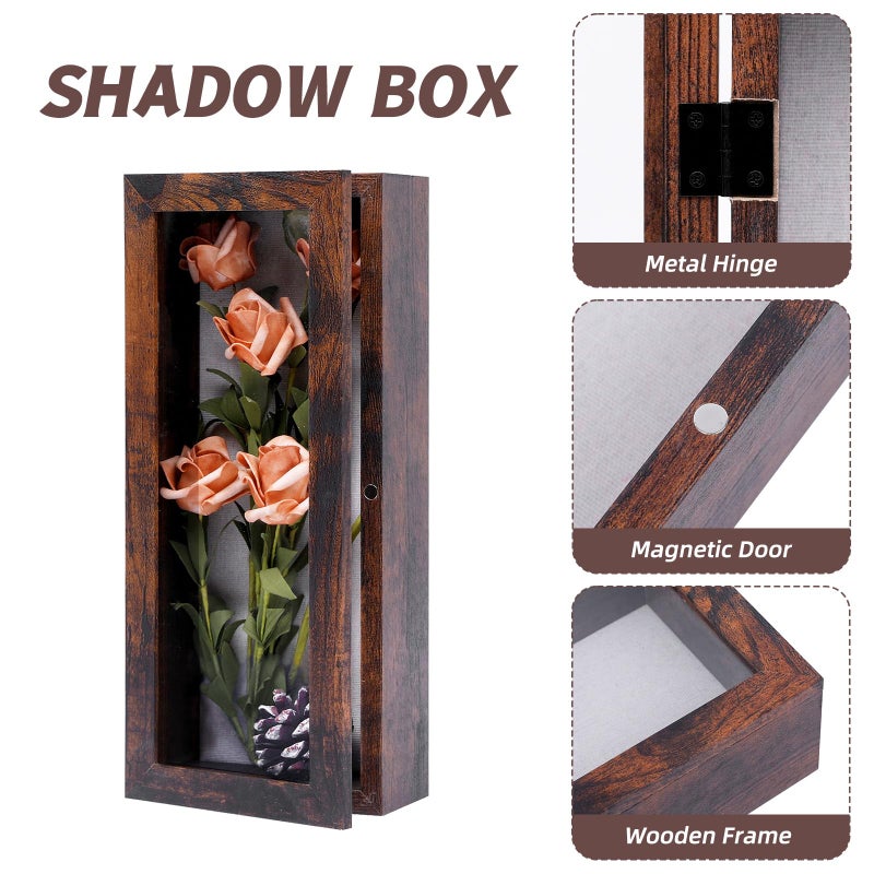 Muzilife 12.5x5 Shadow Box Picture Frame - 2.16"" Deep Wood & Glass Display Case Ready to Hang Memory Box Baby Sports Memorabilia  Wedding  Tickets  and Photos  Honey Brown - Image 3
