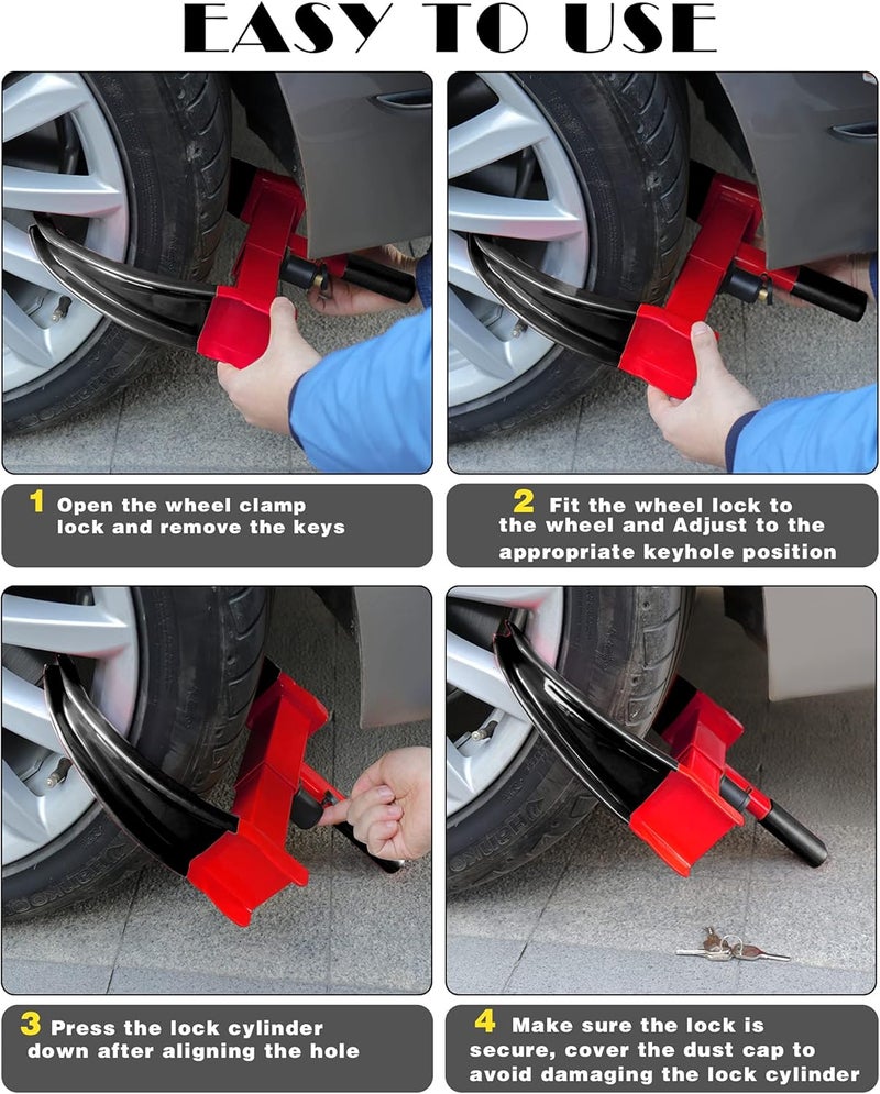 Tevlaphee Heavy Duty Universal Wheel Lock - Anti Theft Security for Cars, SUVs, Trailers, and More (Black-Red) - Image 5