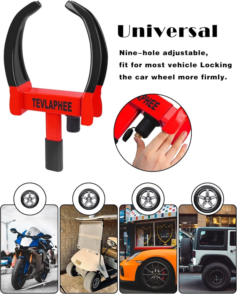Tevlaphee Heavy Duty Universal Wheel Lock - Anti Theft Security for Cars, SUVs, Trailers, and More (Black-Red) - Image 3