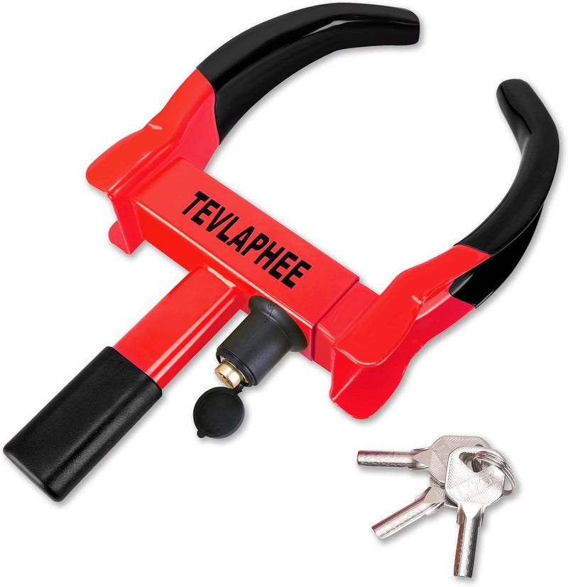 Tevlaphee Heavy Duty Universal Wheel Lock - Anti Theft Security for Cars, SUVs, Trailers, and More (Black-Red) - Image 1