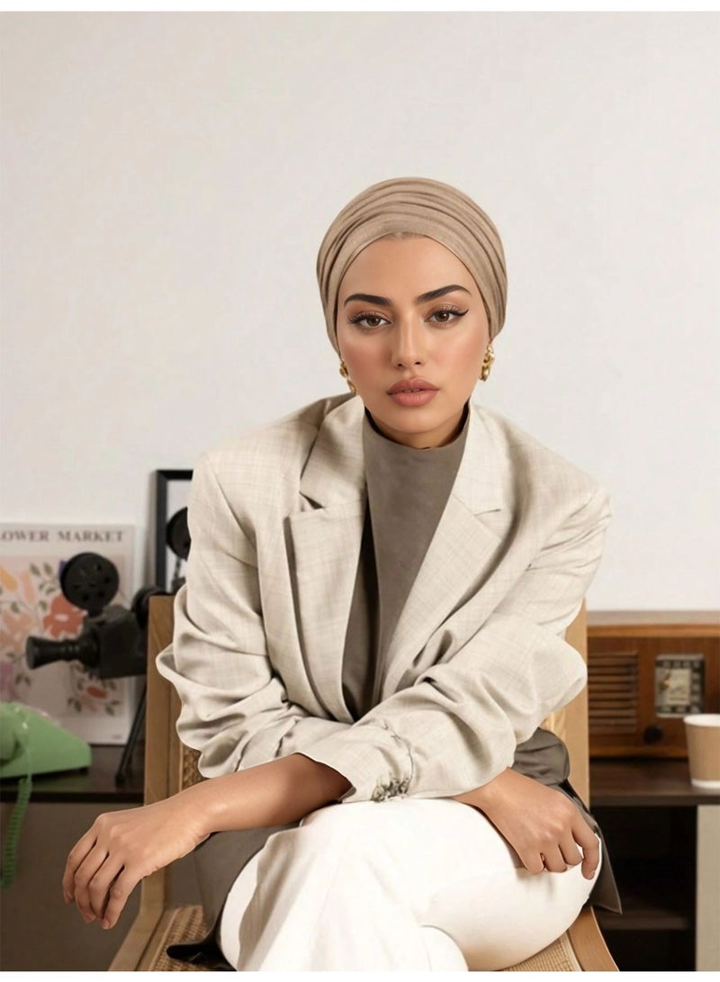 1PC Women Solid Color Hijab,Adjustable Styles, Stretch Headband Turban, Soft Breathable Cotton Fabric Comfortable For Daily Headscarf - Image 2