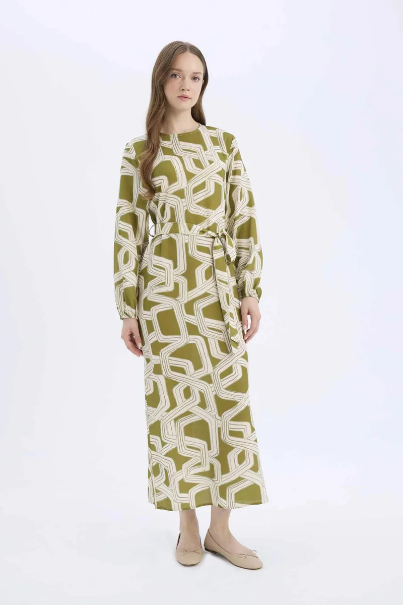 ديفاكتو Regular Fit Crew Neck Printed Dress