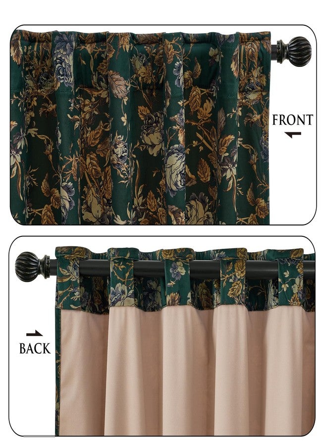 StangH Green Velvet Curtains with Printed Floral, Vintage Flower Patterned Curtains 102 inches Long Vertical Room Darkening Thermal Insulated Drapes for Home Office, W52 x L102, 2 Panels - Image 2