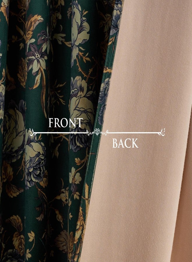 StangH Green Velvet Curtains with Printed Floral, Vintage Flower Patterned Curtains 102 inches Long Vertical Room Darkening Thermal Insulated Drapes for Home Office, W52 x L102, 2 Panels - Image 4