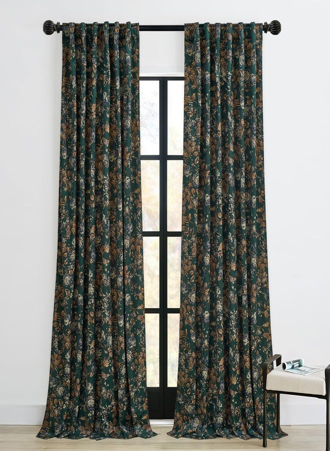 StangH Green Velvet Curtains with Printed Floral, Vintage Flower Patterned Curtains 102 inches Long Vertical Room Darkening Thermal Insulated Drapes for Home Office, W52 x L102, 2 Panels - Image 1