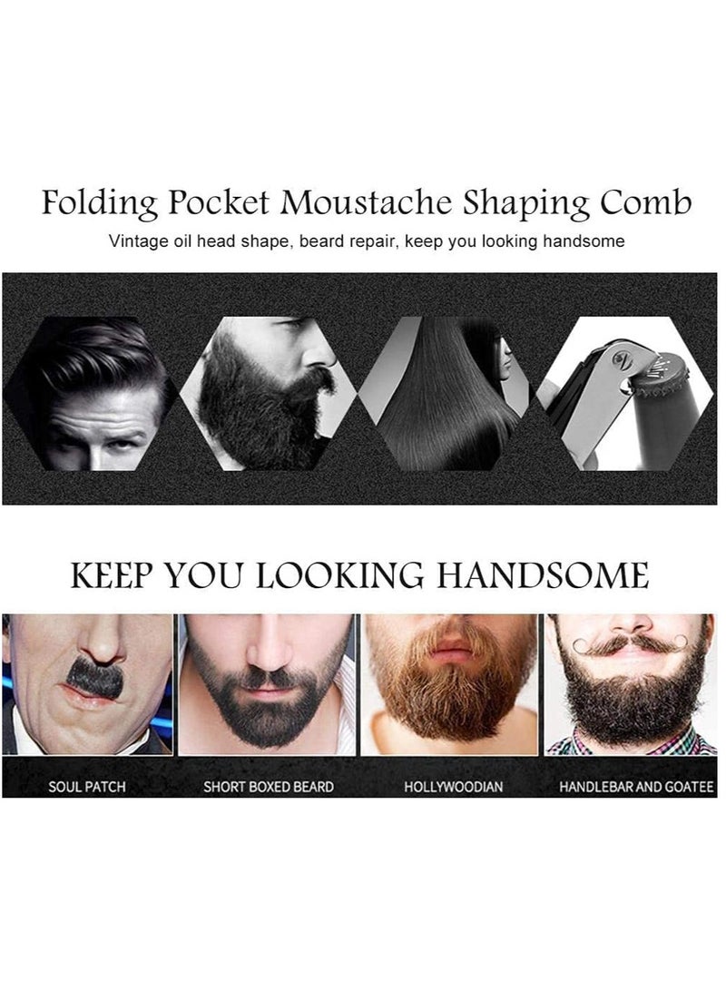 SYOSI Folding Beard Comb, Portable Stainless Steel Round Comb for Men, Folding Carrying Pocket Oil Hair Moustache Shaping Comb for Grooming Styling, Combing Hair, Beards and Mustaches - Image 3