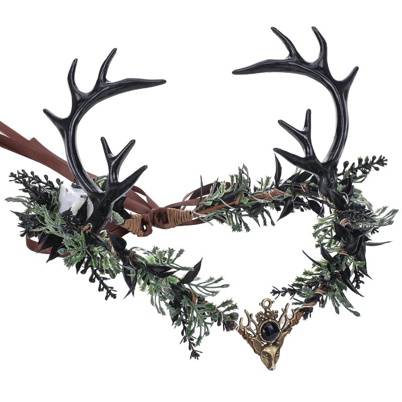 MOSTORY Light up Elf Crown - Black Antler Headpiece Gothic Flower Circlet Elven Woodland Tiara for Women Renaissance Fair Cosplay Halloween Costume Photo Shoot - Image 1
