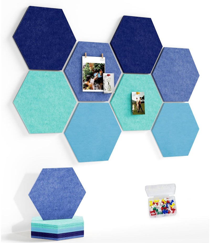Uoisaiko 8 Pack Hexagon Felt Bulletin Board Tiles - 12" Large Thick Pin Board for Walls with 30 Push Pins, DIY Boards for Office Home School Decor, Aesthetic Hex Cork Board Alternative - Image 1
