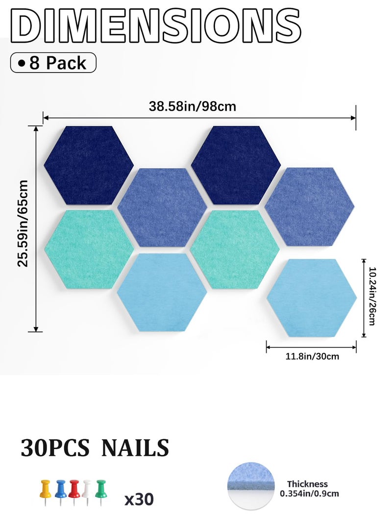 Uoisaiko 8 Pack Hexagon Felt Bulletin Board Tiles - 12" Large Thick Pin Board for Walls with 30 Push Pins, DIY Boards for Office Home School Decor, Aesthetic Hex Cork Board Alternative - Image 3