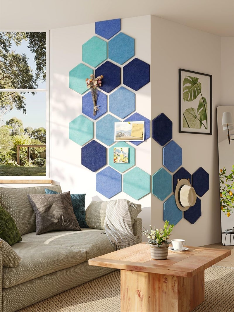 Uoisaiko 8 Pack Hexagon Felt Bulletin Board Tiles - 12" Large Thick Pin Board for Walls with 30 Push Pins, DIY Boards for Office Home School Decor, Aesthetic Hex Cork Board Alternative - Image 2