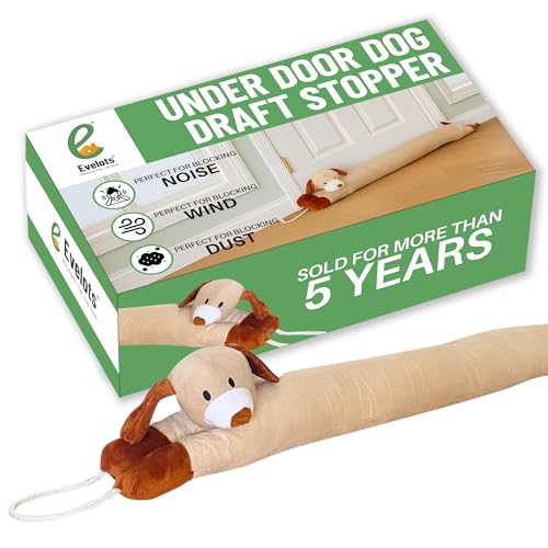 Evelots Under Door Dog Draft Stopper - Weighted - Keep Cold Air, Warm Air Out - Odor, Noise, Dust, Wind Blocker - Great for Window - Full 38 Inch Long - Heavy Duty Cute Puppy - Hanging Loops - Image 1