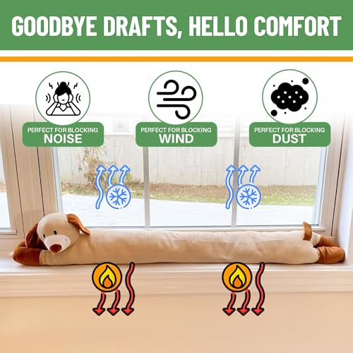 Evelots Under Door Dog Draft Stopper - Weighted - Keep Cold Air, Warm Air Out - Odor, Noise, Dust, Wind Blocker - Great for Window - Full 38 Inch Long - Heavy Duty Cute Puppy - Hanging Loops - Image 4