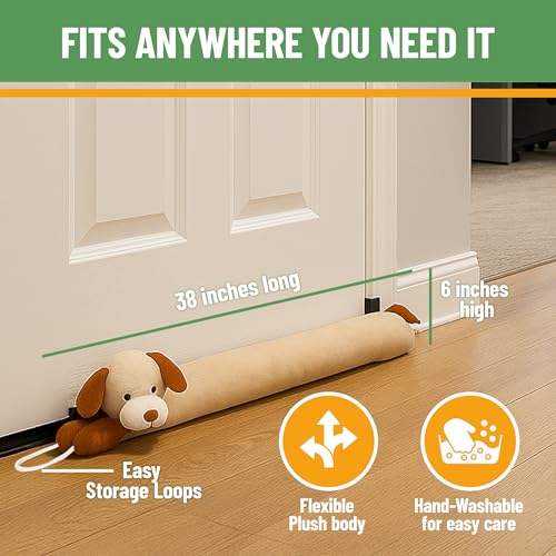 Evelots Under Door Dog Draft Stopper - Weighted - Keep Cold Air, Warm Air Out - Odor, Noise, Dust, Wind Blocker - Great for Window - Full 38 Inch Long - Heavy Duty Cute Puppy - Hanging Loops - Image 3