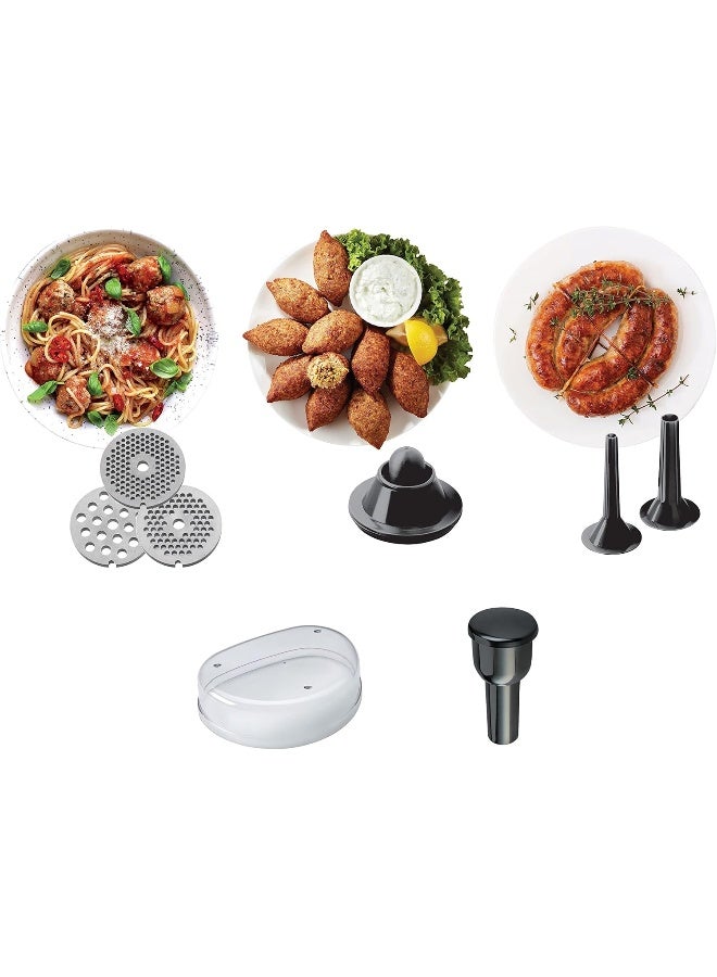 KENWOOD Food Mincer, 2Kg Per Minute, Metal Body, Meat Mincer, 3 Stainless Steel Mincer Screens, Kibbeh Maker, Sausage Maker, Feed Tube Pusher, Reverse Function 1 kg 1600 W MG510008 Silver - Image 4