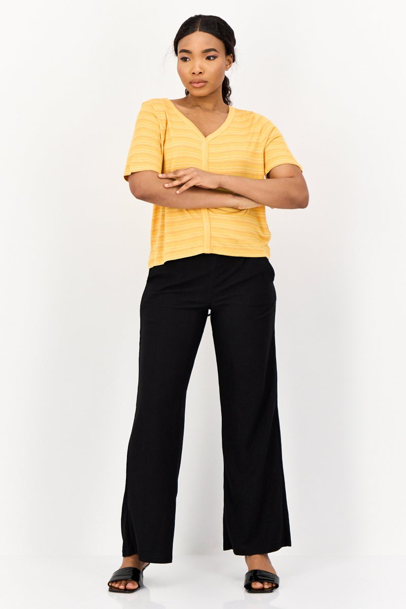 ONLY Women V Neck Short Sleeve Stripe T Shirt, Light Orange - Image 4