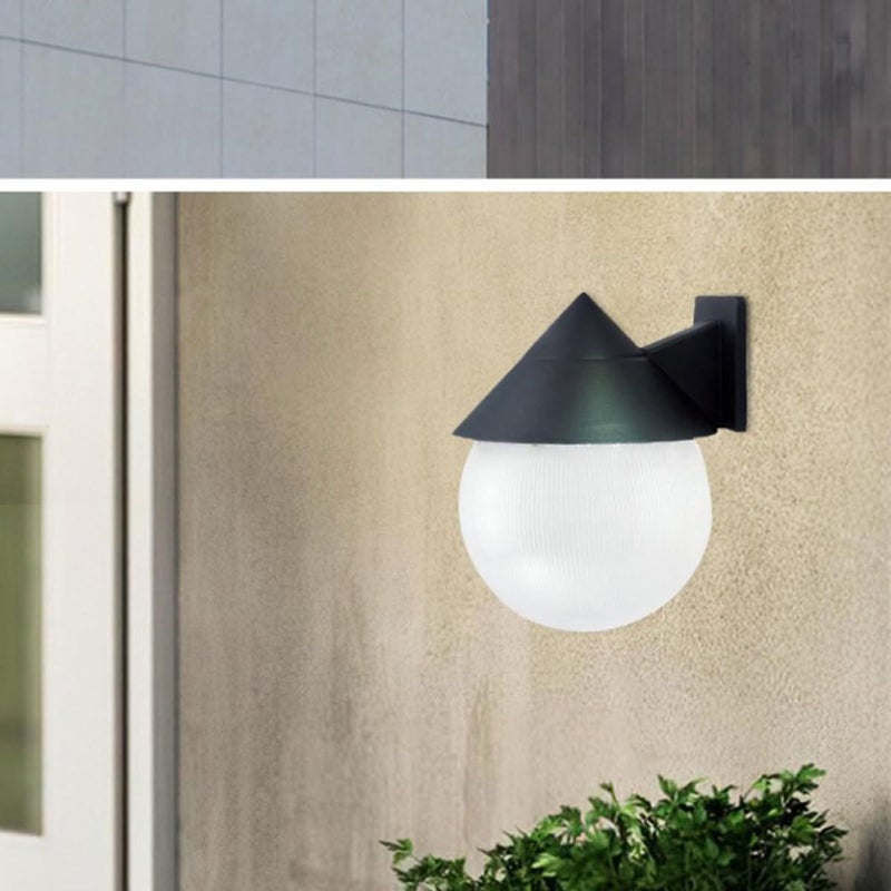 مصباح الحديقة الكروي الأسود الخارجي المثبت على الحائط بمقبس E27 لإضاءة الفناء والحديقة - Image 5