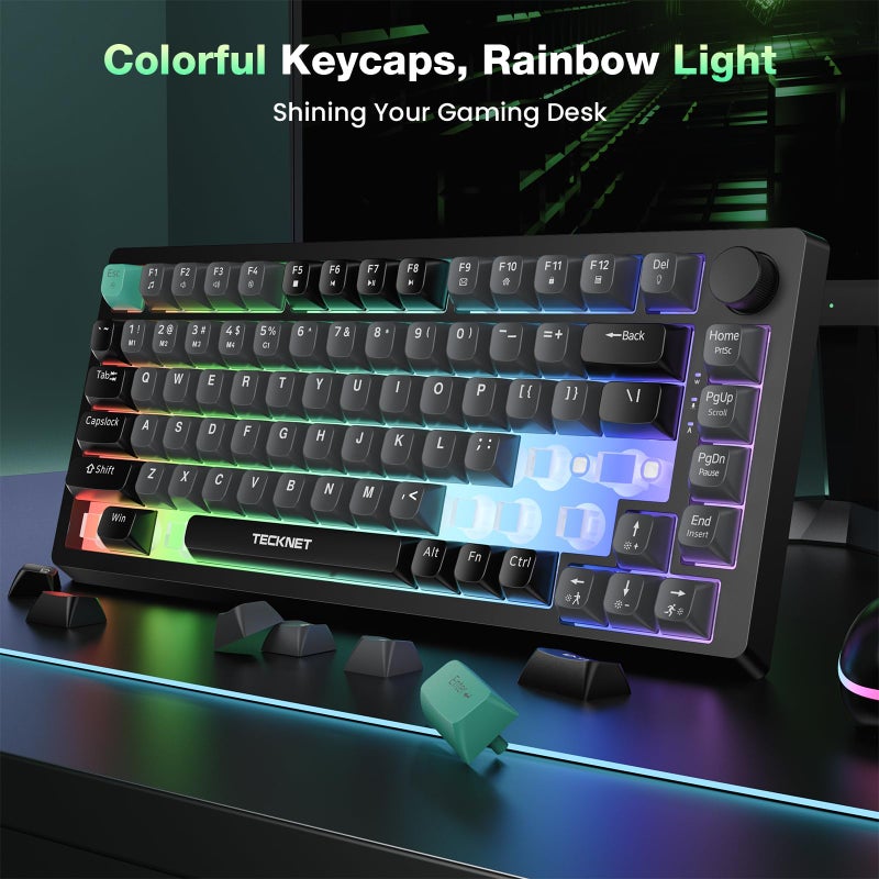TECKNET Gaming Keyboard, 75% Wired Keyboard, RGB Backlit, 82-Keys with Volume Knob Control, 26 Keys Anti-ghosting, Whisper Quiet Gaming Switch Travel Friendly for Windows Laptop PC Mac-Grey - Image 4