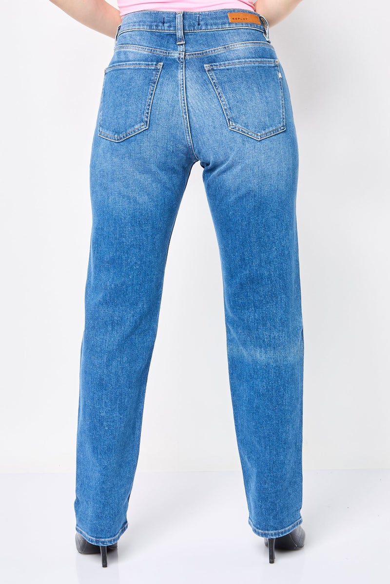 Replay Women Straight Fit Washed Stretchable Jeans, Blue - Image 4