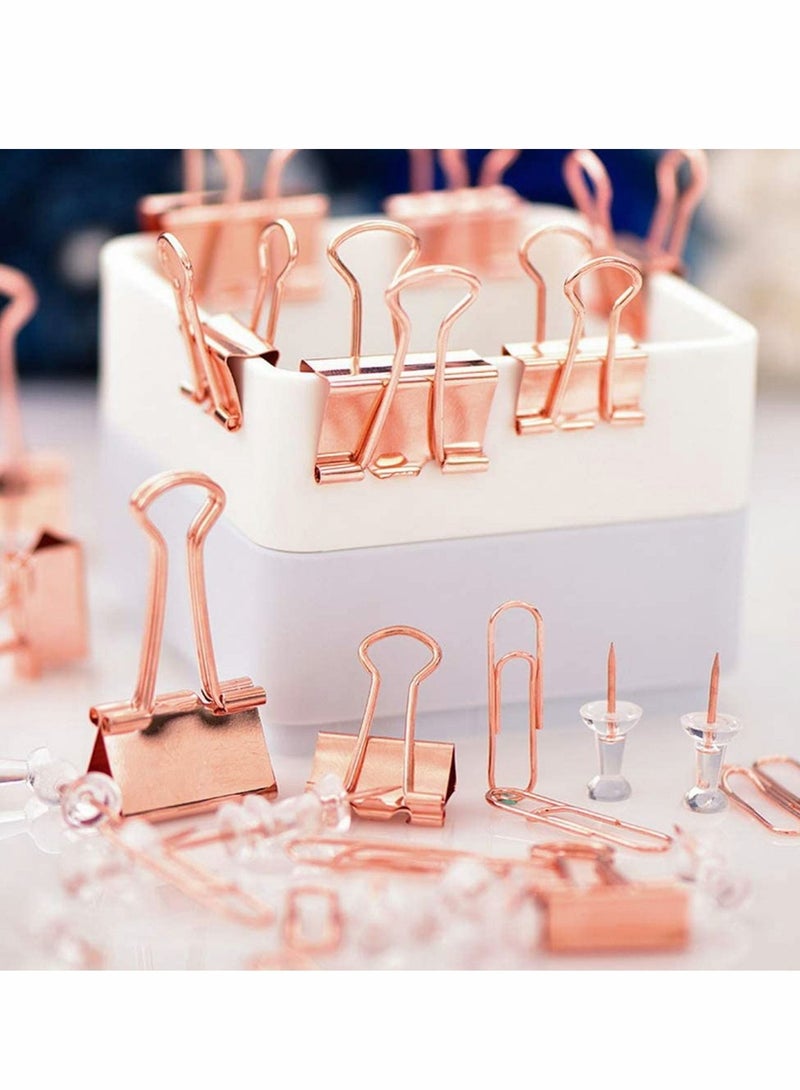 Y&D Desk Accessories Organizer with Box, Including 22 Binder Clips 30 Paperclips 20 Push Pins Thumb Tacks, for Home Office School (Rose Gold) - Image 3