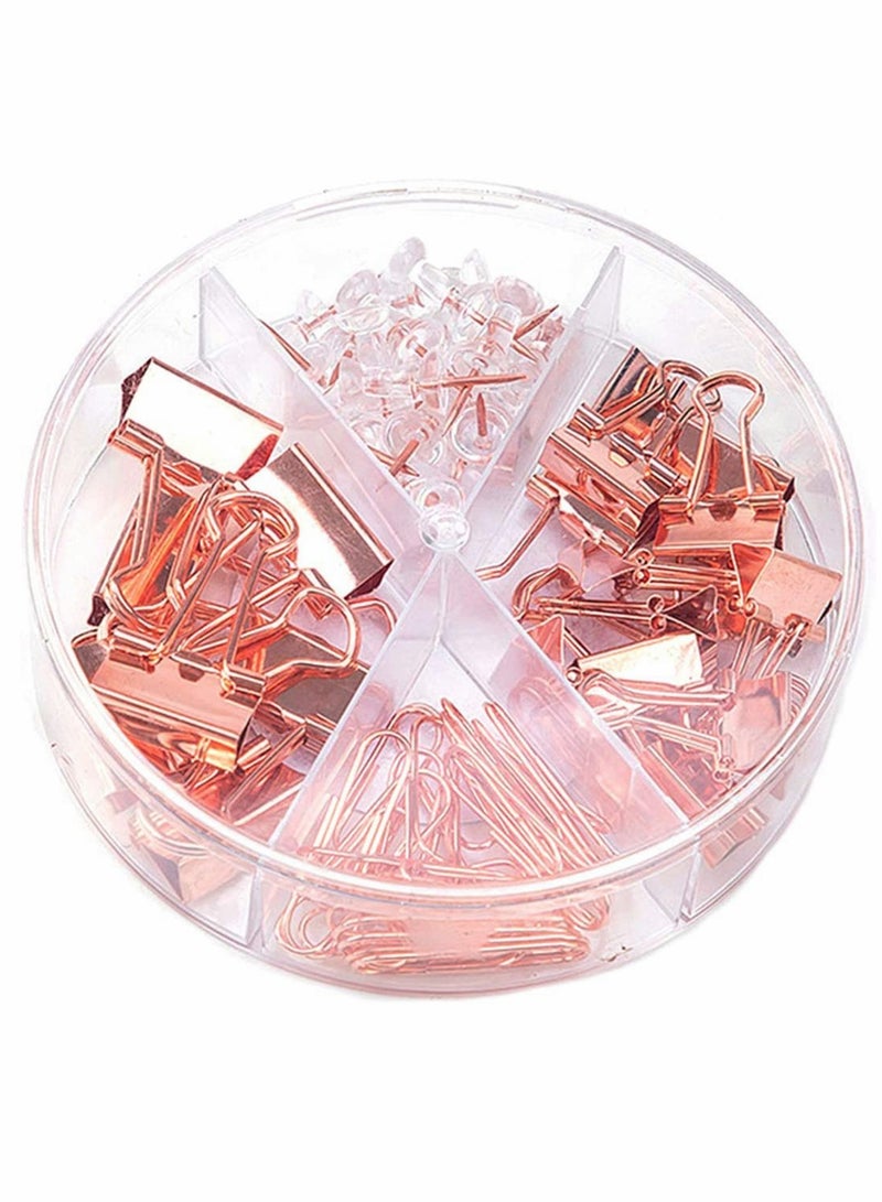 Y&D Desk Accessories Organizer with Box, Including 22 Binder Clips 30 Paperclips 20 Push Pins Thumb Tacks, for Home Office School (Rose Gold) - Image 2