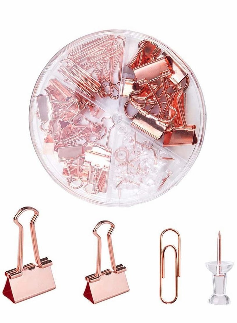 Y&D Desk Accessories Organizer with Box, Including 22 Binder Clips 30 Paperclips 20 Push Pins Thumb Tacks, for Home Office School (Rose Gold) - Image 1