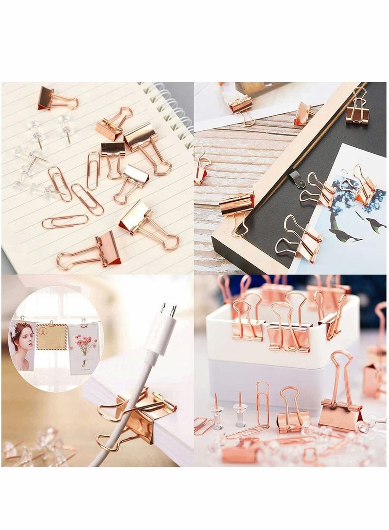 Y&D Desk Accessories Organizer with Box, Including 22 Binder Clips 30 Paperclips 20 Push Pins Thumb Tacks, for Home Office School (Rose Gold) - Image 4