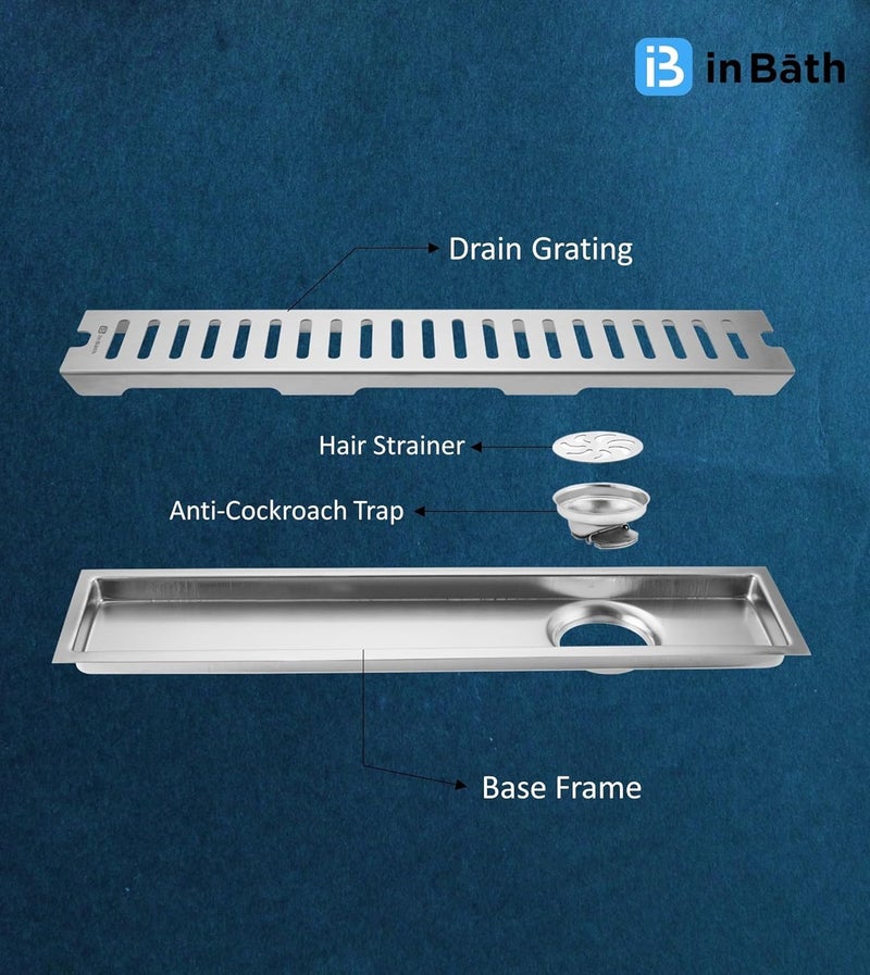 InBāth InBath Classic Shower Drain Channel With Collar 12x4 Inches Shower Drainer Floor drainStainless Steel 304 Grade Side Hole Type - Image 3