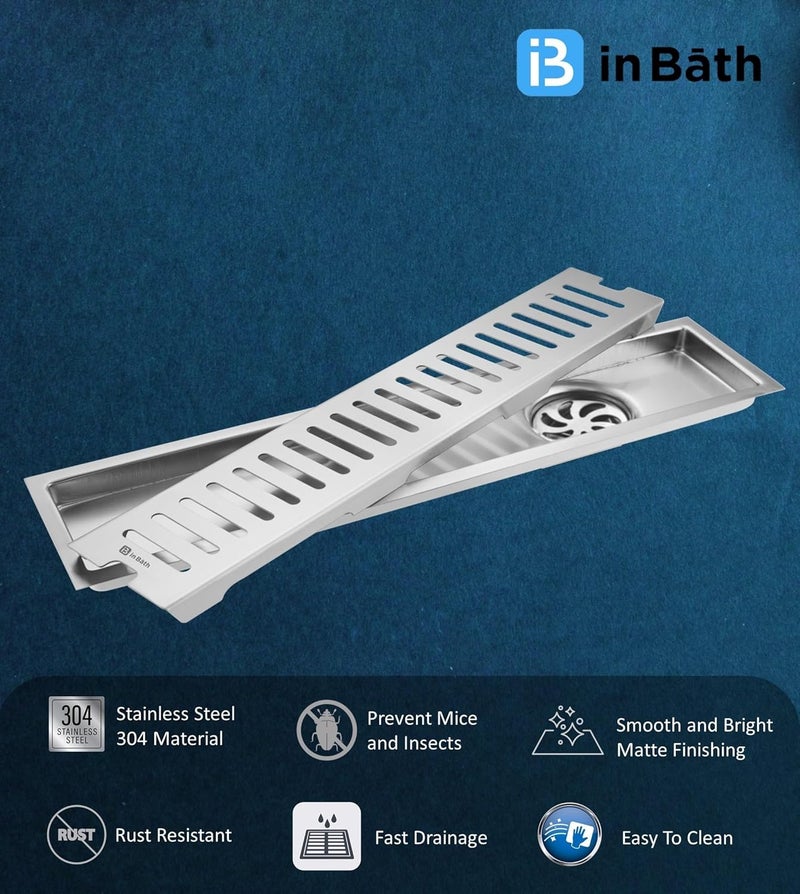 InBāth InBath Classic Shower Drain Channel With Collar 12x4 Inches Shower Drainer Floor drainStainless Steel 304 Grade Side Hole Type - Image 2