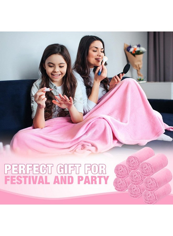 SmoothNovelty SmoothNovelty 8 Pcs Fleece Sleepover Blankets for Girls Soft Fuzzy Wedding Guest Throw Blanket Bulk Warm Flannel for Spa Slumber Movie Night Wedding(Pink)  - Image 5