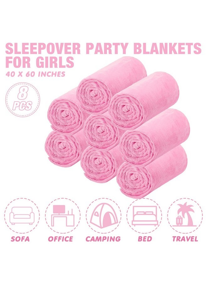 SmoothNovelty SmoothNovelty 8 Pcs Fleece Sleepover Blankets for Girls Soft Fuzzy Wedding Guest Throw Blanket Bulk Warm Flannel for Spa Slumber Movie Night Wedding(Pink)  - Image 2