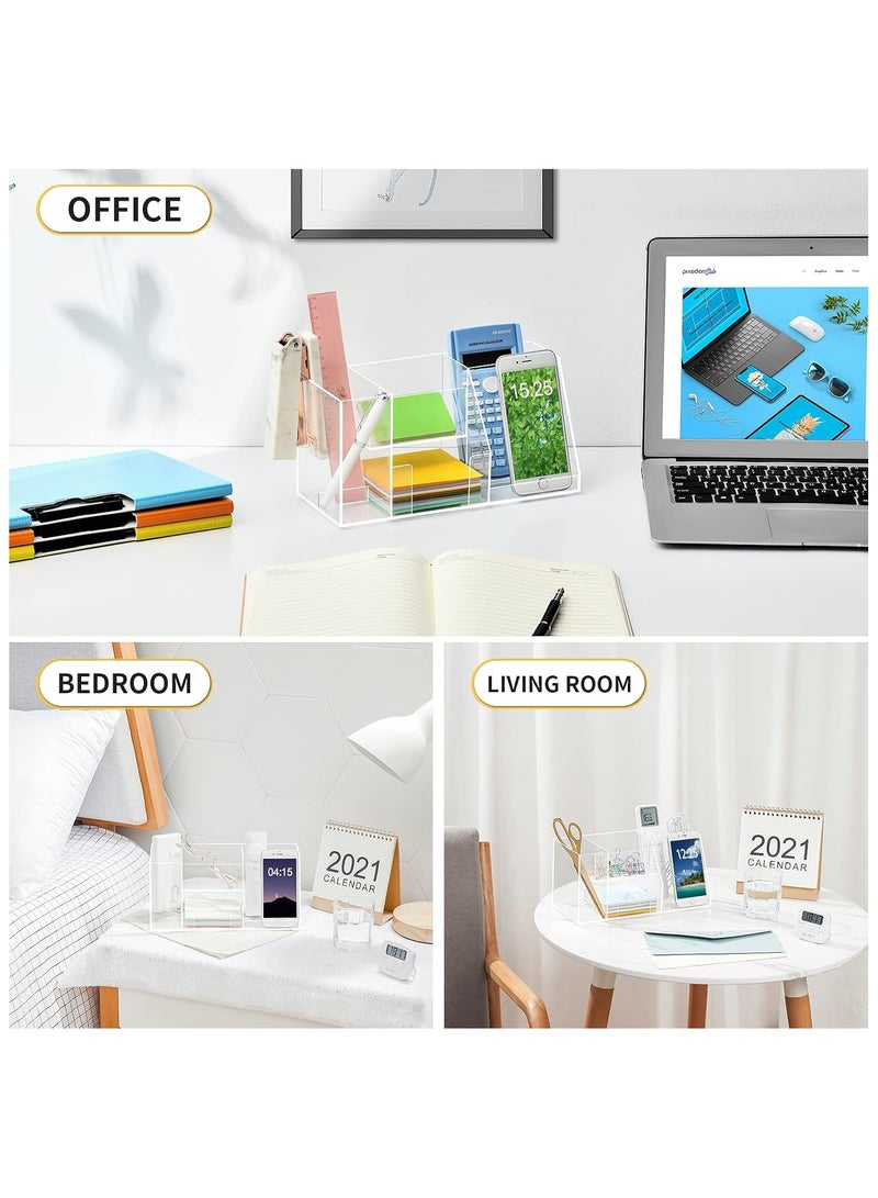 TPGP Acrylic Desk Organizer | Clear Pencil Holder for Desk | 5 Compartment Desktop Pen Holder with Sticky Notes Holder & Phone Stand | Ideal for Office Storage & School Supplies  - Image 4