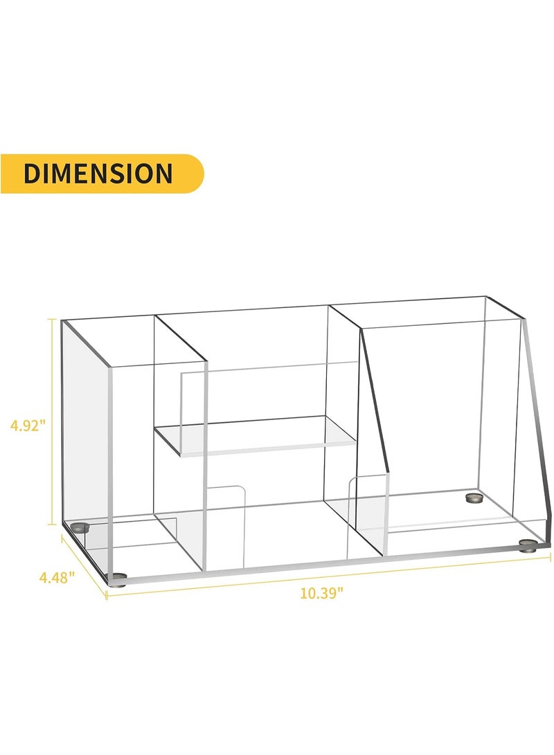 TPGP Acrylic Desk Organizer | Clear Pencil Holder for Desk | 5 Compartment Desktop Pen Holder with Sticky Notes Holder & Phone Stand | Ideal for Office Storage & School Supplies  - Image 2