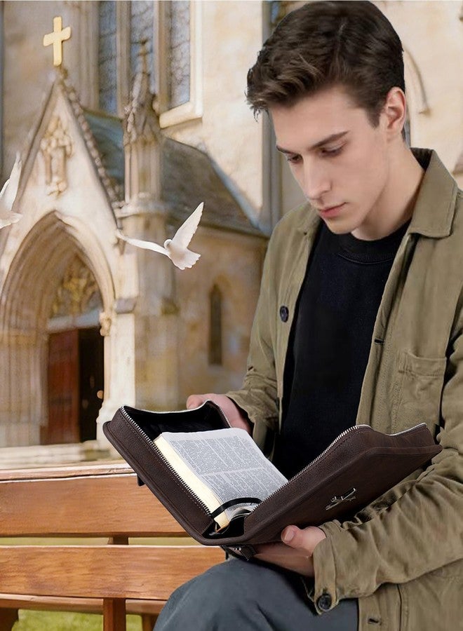 HFLZBRO Vegan Leather Bible Cover Case, Bible Bag with Phone Pocket, Bible Case for Men Women, Christian Gift Box Packaging (Brown) - Image 2