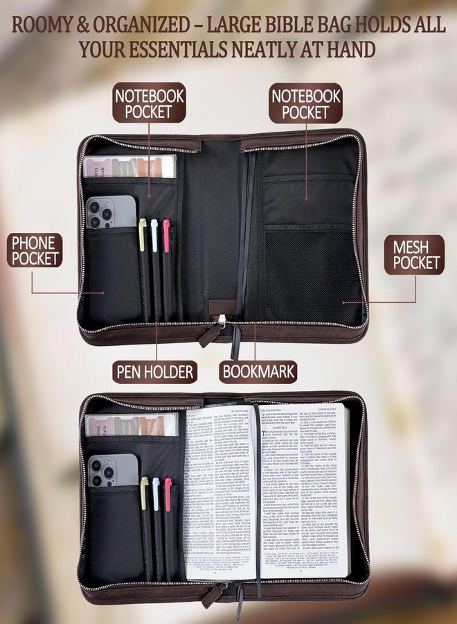 HFLZBRO Vegan Leather Bible Cover Case, Bible Bag with Phone Pocket, Bible Case for Men Women, Christian Gift Box Packaging (Brown) - Image 4