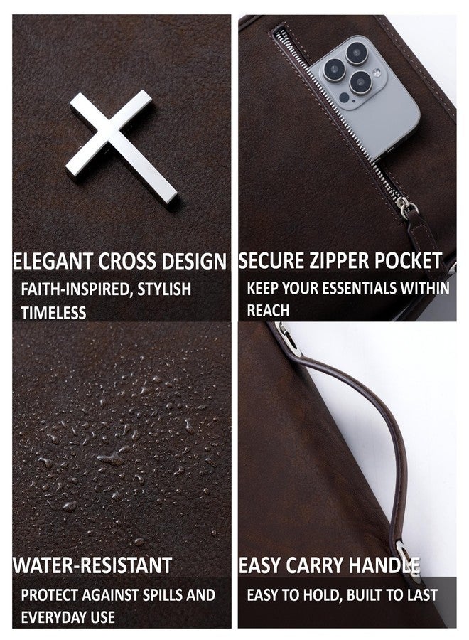 HFLZBRO Vegan Leather Bible Cover Case, Bible Bag with Phone Pocket, Bible Case for Men Women, Christian Gift Box Packaging (Brown) - Image 5