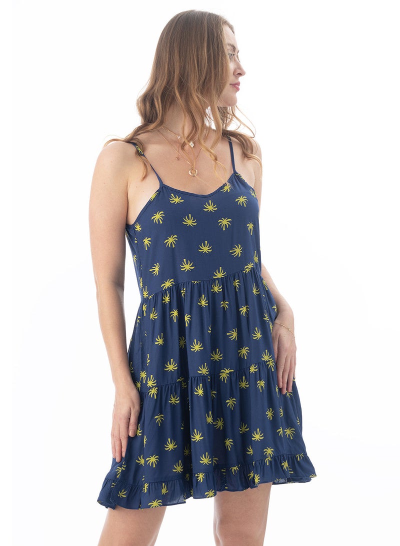 Lacy Dreams Printed Slip Beach Dress Navy - Image 4