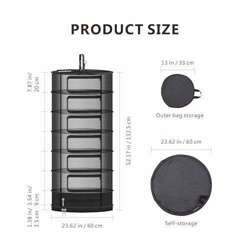 SPONDWILD Herb Drying Rack Hanging Mesh Large 7 Layer Plant Drying Rack with Door Type Zipper Closed Storage Compartment for Folding Basket Dryer Fiting in Grow Tents Garden Outdoor - Image 3