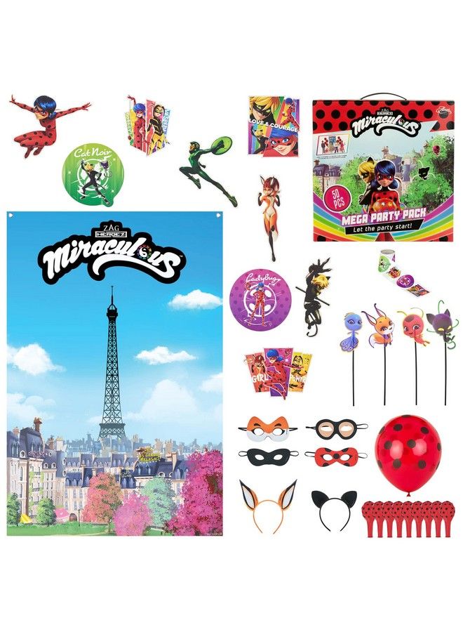 Miraculous صندوق حفلات ميجا بارتي باك من 50 قطعة من Allinone من أجل Zag Heroez تحت عنوان حفلة عيد الميلاد وحفلة الخنفساء في صندوق مجموعة أدوات الاحتفال بخلفية ودعائم الحفلات لحفلات أعياد ميلاد الأطفال - Image 1