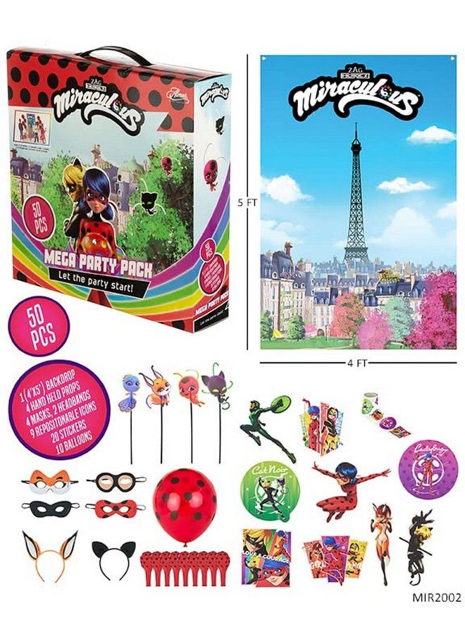 Miraculous صندوق حفلات ميجا بارتي باك من 50 قطعة من Allinone من أجل Zag Heroez تحت عنوان حفلة عيد الميلاد وحفلة الخنفساء في صندوق مجموعة أدوات الاحتفال بخلفية ودعائم الحفلات لحفلات أعياد ميلاد الأطفال - Image 3