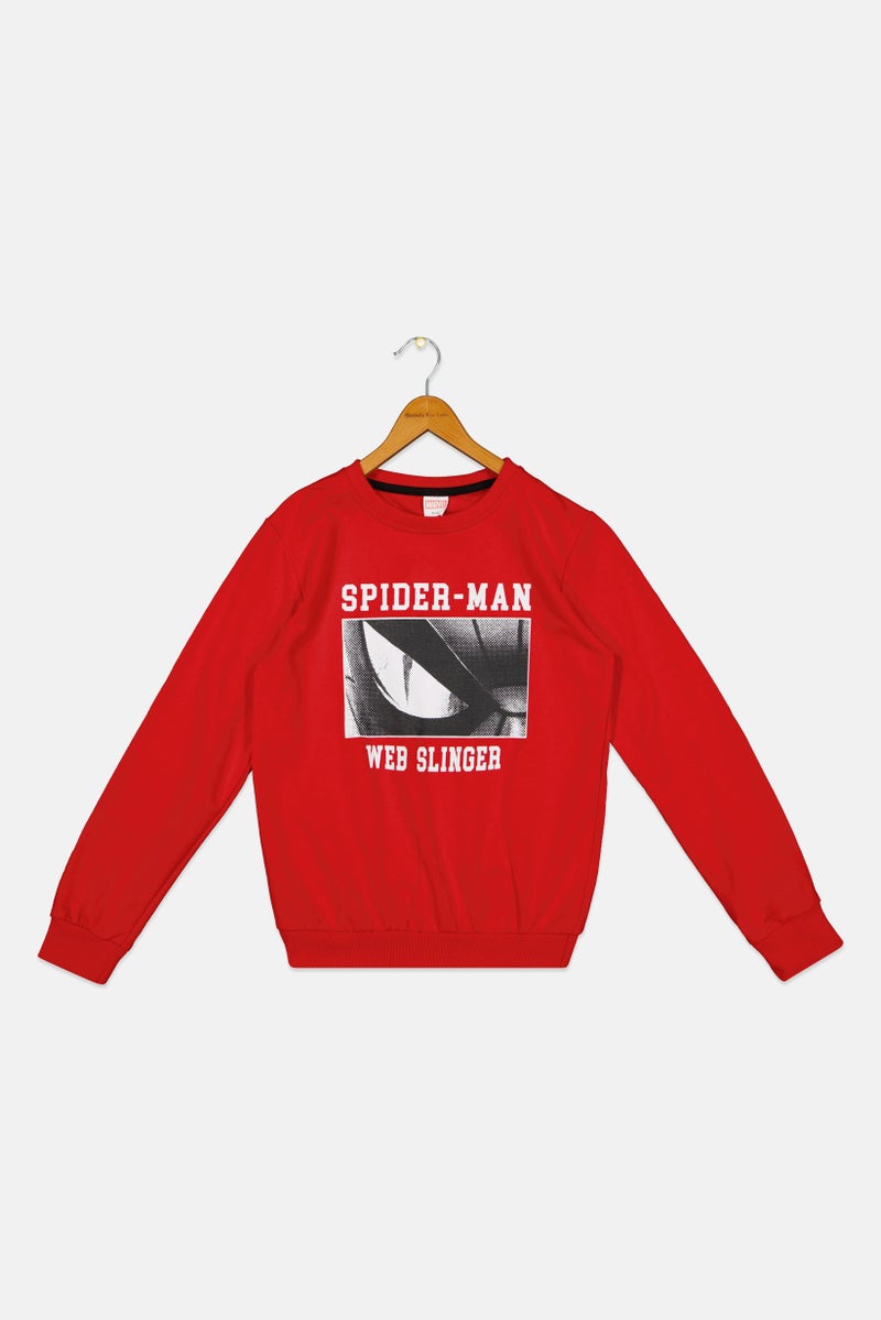 MARVEL Kids Boy Crew Neck Graphic Print Long Sleeve Sweatshirts, Red - Image 2