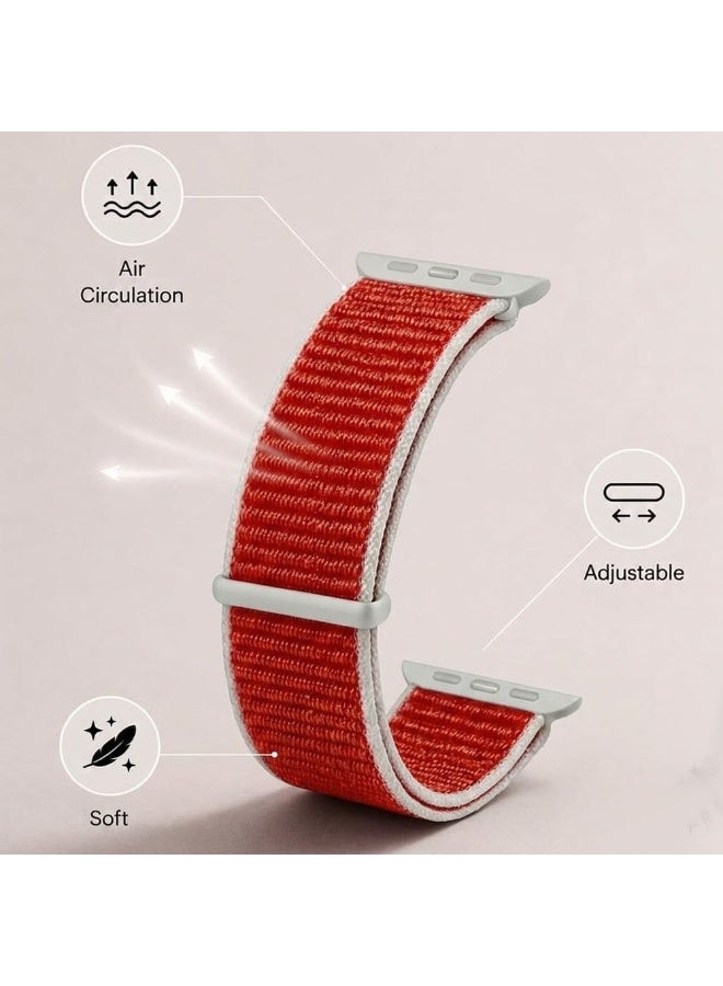 MARGOUN Breathable Nylon Sport Loop Band Compatible with Apple Watch 44mm 45mm 46mm 49mm for Women Men, iWatch Wrist Straps for Ultra 3 2, Se, Series 11 10 9 8 7 - Bright Red - Image 3