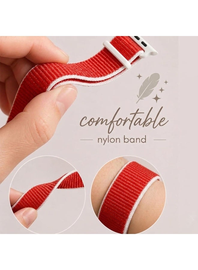 MARGOUN Breathable Nylon Sport Loop Band Compatible with Apple Watch 44mm 45mm 46mm 49mm for Women Men, iWatch Wrist Straps for Ultra 3 2, Se, Series 11 10 9 8 7 - Bright Red - Image 4