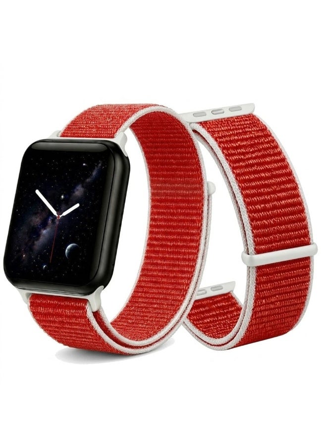 MARGOUN Breathable Nylon Sport Loop Band Compatible with Apple Watch 44mm 45mm 46mm 49mm for Women Men, iWatch Wrist Straps for Ultra 3 2, Se, Series 11 10 9 8 7 - Bright Red - Image 2
