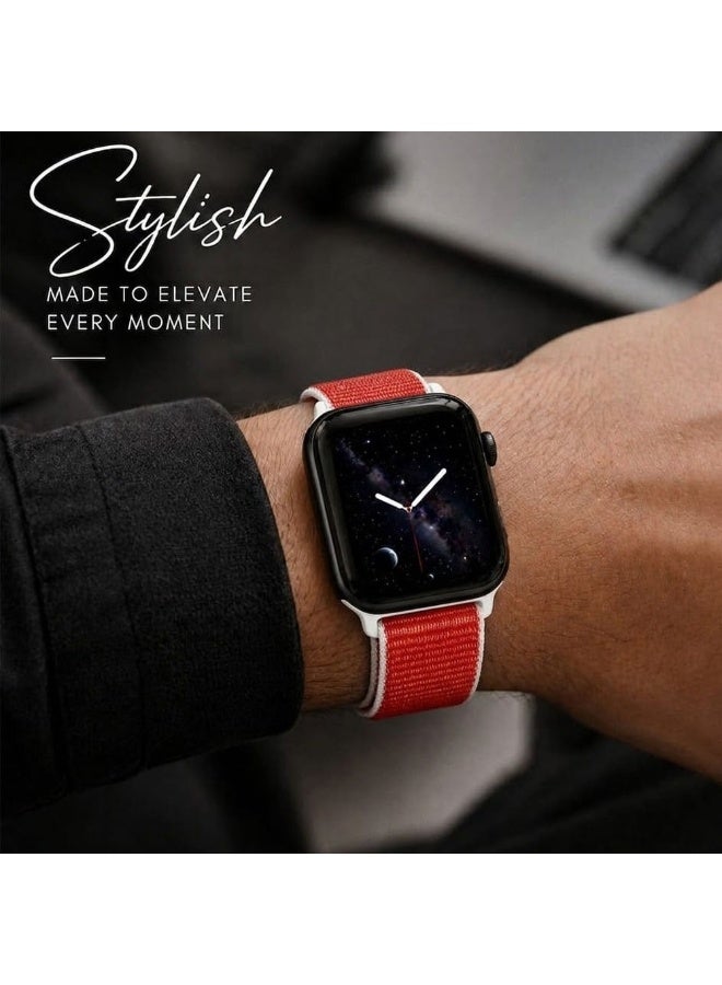 MARGOUN Breathable Nylon Sport Loop Band Compatible with Apple Watch 44mm 45mm 46mm 49mm for Women Men, iWatch Wrist Straps for Ultra 3 2, Se, Series 11 10 9 8 7 - Bright Red - Image 5