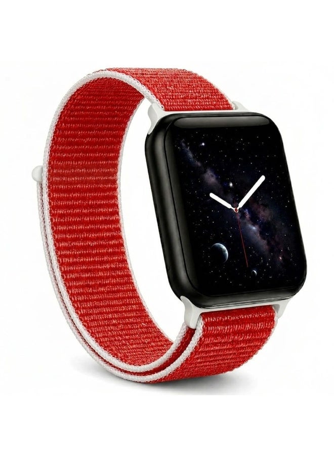 MARGOUN Breathable Nylon Sport Loop Band Compatible with Apple Watch 44mm 45mm 46mm 49mm for Women Men, iWatch Wrist Straps for Ultra 3 2, Se, Series 11 10 9 8 7 - Bright Red - Image 1