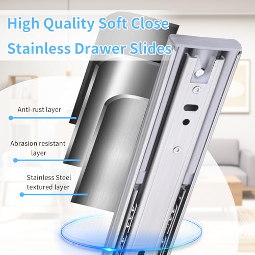 VAGUDE Soft Close Stainless Steel Drawer Slides 1 Pair Full Extension 10 12 14 16 18 20 22 24 inch Side Mount Dresser Cabinet Replacement Ball Bearing Rails Runner 100LB (Stainless soft close 20 Inch) - Image 3