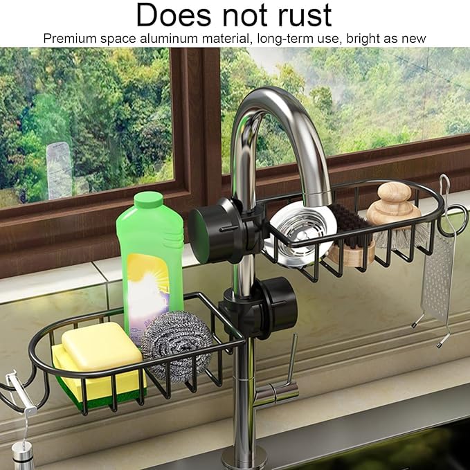 MAPPLE CREATION Bathroom Non-Punching Storage Rack, Space Rust-Proof Bathroom Waterproof Storage Rack for Placing Shampoo, Shower Gel, Kitchen Storage Shelves, Storage Shelves (Black) - Image 2