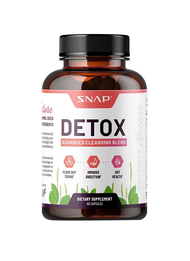 SNAP SUPPLEMENTS - Detox Advanced Cleansing Psyllium husk,Fennel Helps remove toxins,Aids Digestion Gut Health Dietary Supplement - 60 Capsules - Image 1