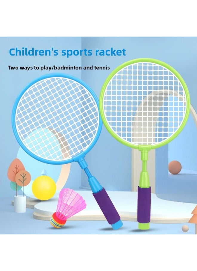 Generic - Children's Badminton Racket Tennis Racket Double Racket Suit Kindergarten Parent-child Interactive Fun Outdoor Development Game-Color:8114 Blue And Green Large Long Feather Racket - Image 1
