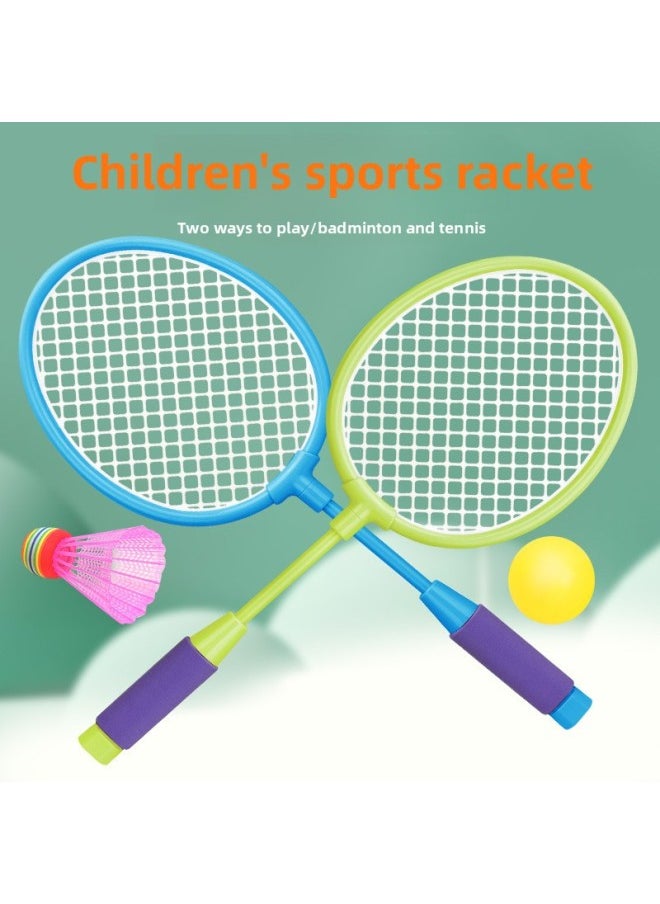 Generic - Children's Badminton Racket Tennis Racket Double Racket Suit Kindergarten Parent-child Interactive Fun Outdoor Development Game-Color:8114 Blue And Green Large Long Feather Racket - Image 1